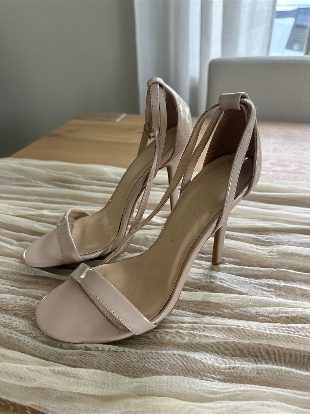 Wild Diva Blush Patent Open-Toe Stiletto Heels